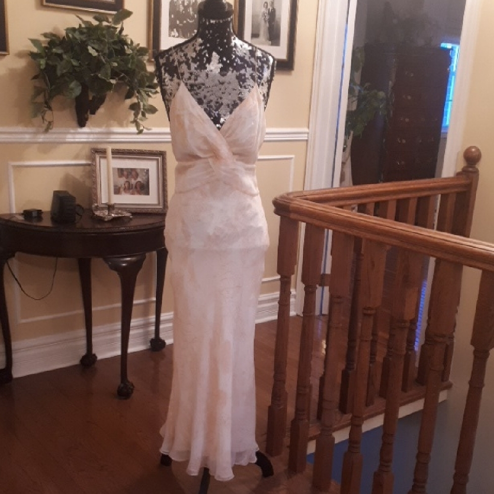 Elegant Cream Silk Evening Gown - Picture 4 of 11
